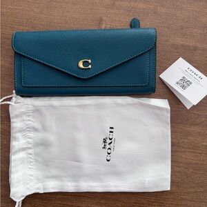 Coach Wynn Wallet - Crossgrain Leather - NEW - Turquoise Blue